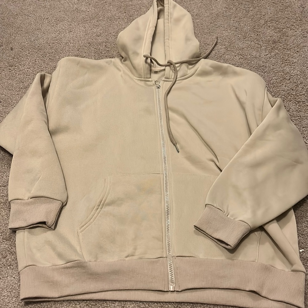 tan zip up hoodie